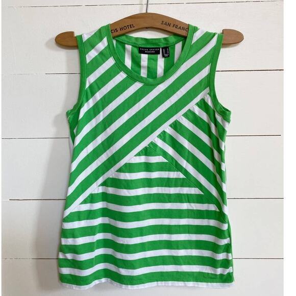 Susan Graver Weekend Green and White Asymmetrical Striped Tank Top S - Picture 12 of 12